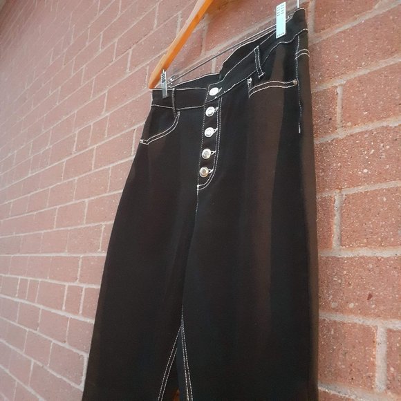 Mom jeans 98%COTTON EXPOSED BUTTON HIGHRISE TAPERED LEG MOM JEANS Lrg, measured - Picture 2 of 6